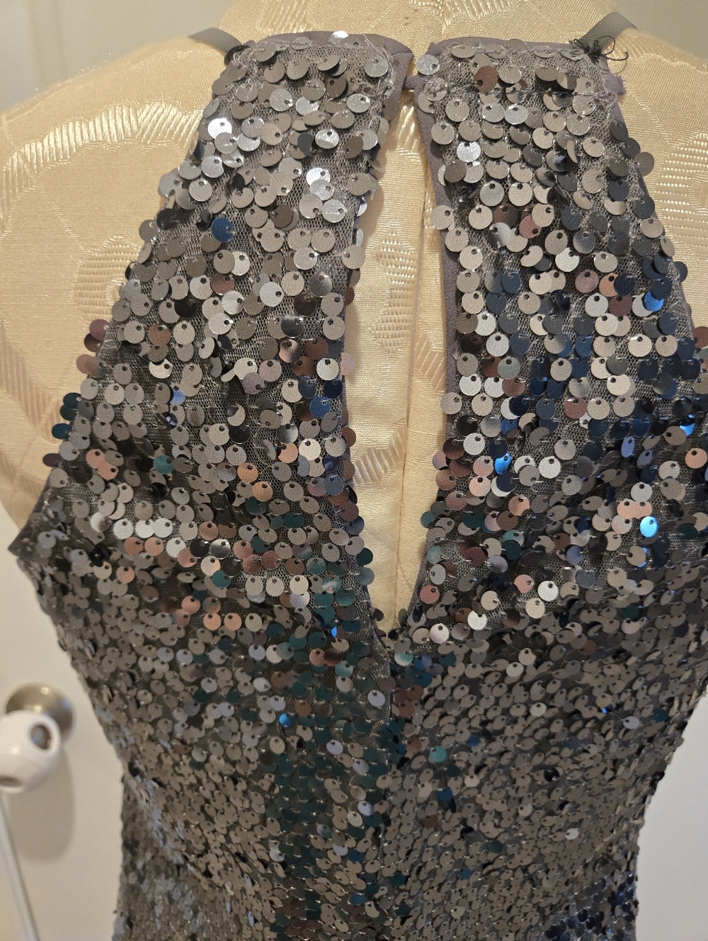 Express Silver Sequin Slip Dress - Spaghetti Strap Party Dress, Size Small - Picture 6 of 8